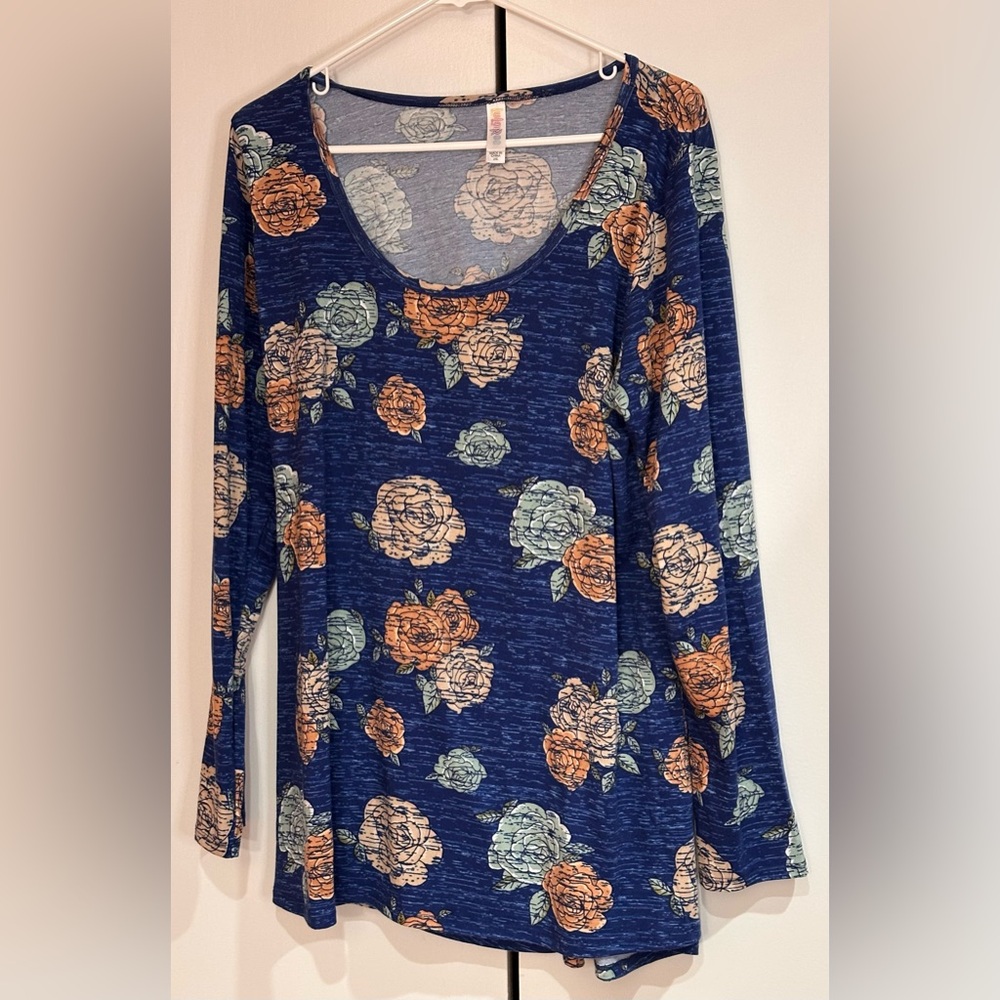 LuLaRoe Floral Print Long Sleeve Top - Blue Size 2XL